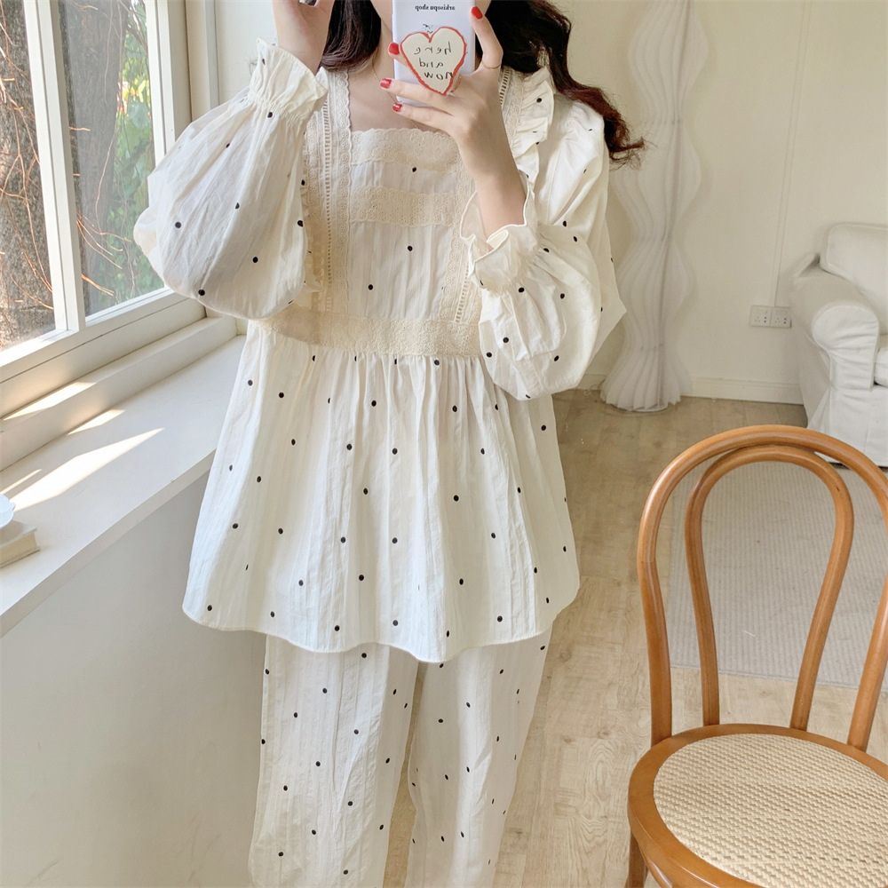 Title 3, Sweet Polka Dot Lace Cotton Cute Long Sleeve Pa...