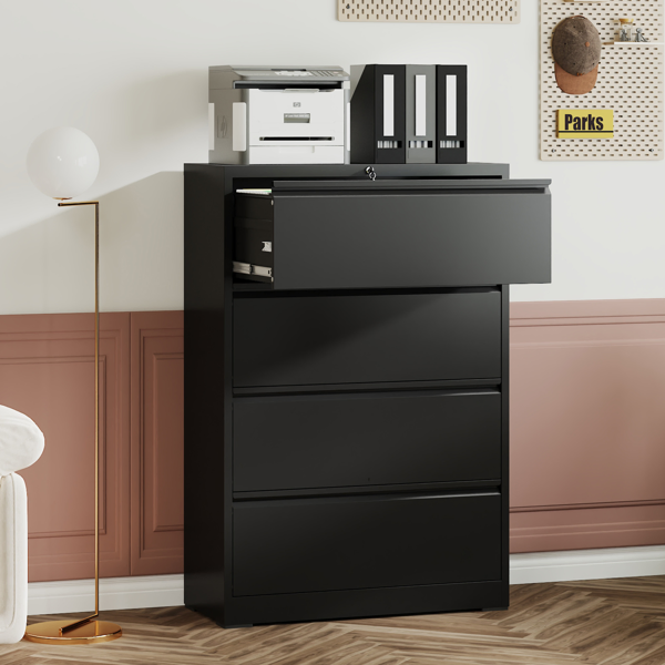 4 Drawer Lateral File Cabinet with Lock – Tall Heavy-Duty Metal Filing Cabinet for Home Office, Space-Saving Wide Storage for Letter/Legal/A4/F4, Quiet Full-Extension Slides-16