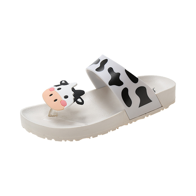Cute Cartoon Slippers Indoor And Outdoor Flat Cow Sandals White - Shop at LoveMi