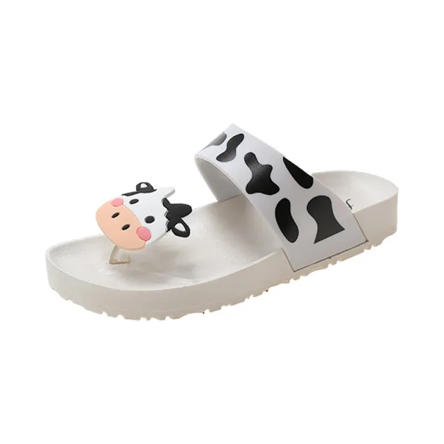 Cute Cartoon Slippers Indoor And Outdoor Flat Cow Sandals White - Shop at LoveMi