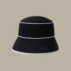French Hepburn Style Summer Large Brim Straw Hat - Black - View 1