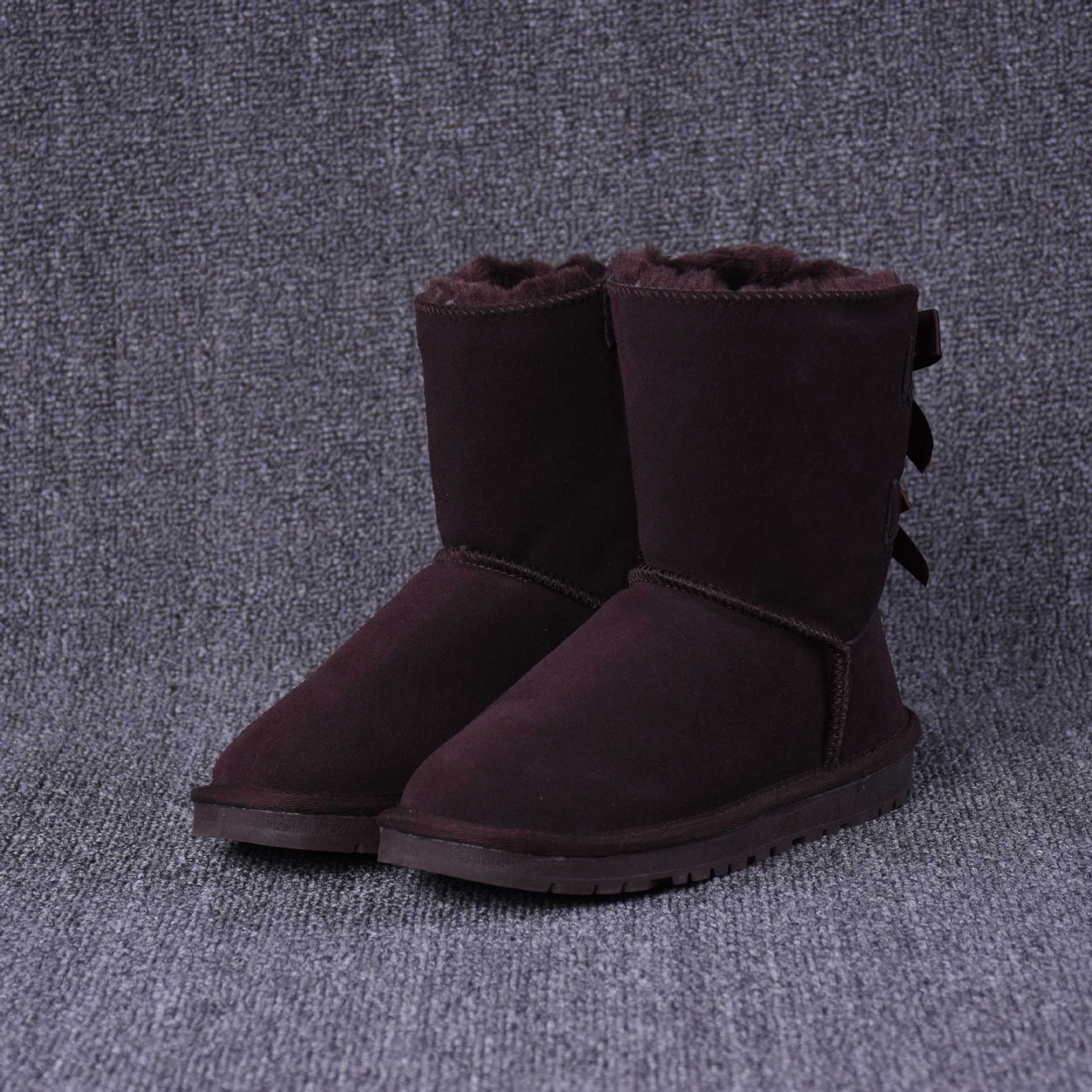 Women's Solid Color Bow Mid-tube Snow Boots