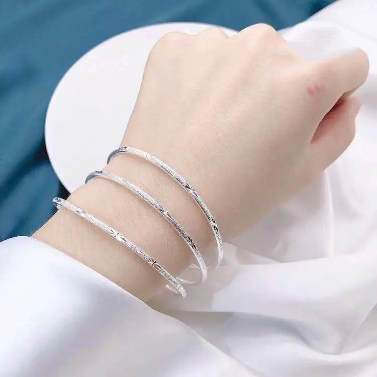 Women's Three Circles Gypsophila Solid Sterling Silver Bracelet