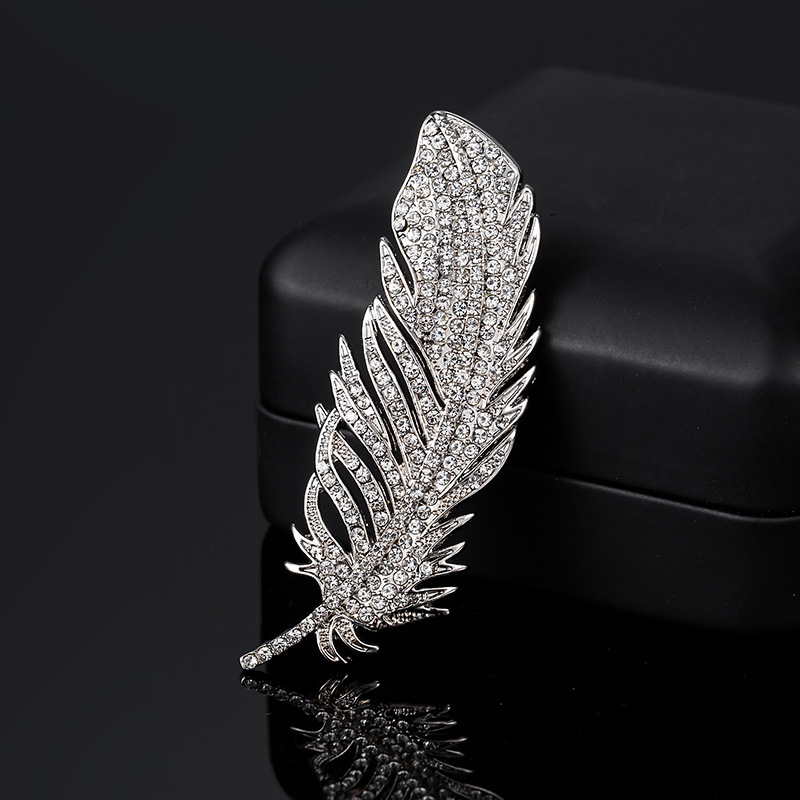 Title 1, Korean Style Full Diamond Feather Brooch for Wo...