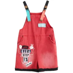 Large Size New Fashion Embroidered Denim Overalls Shorts Women - Red - View 1