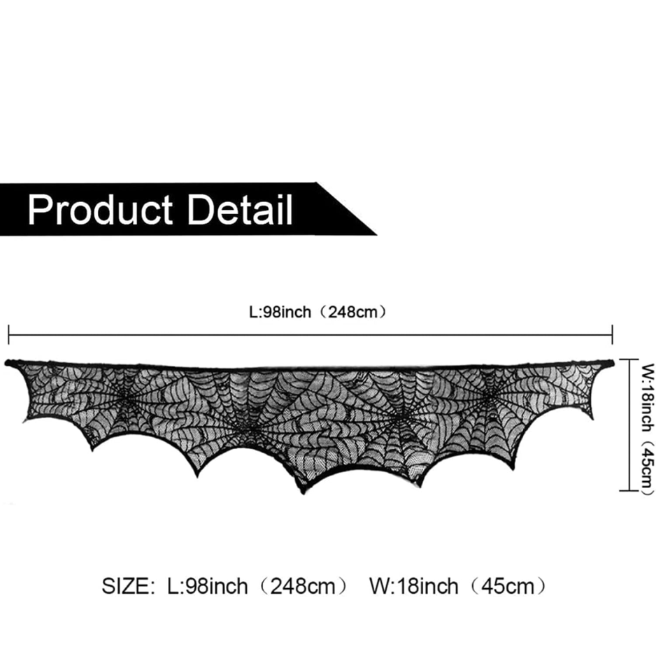 Halloween Black Lace Spiderweb Fireplace Mantel Scarf, Gothic Decor 2