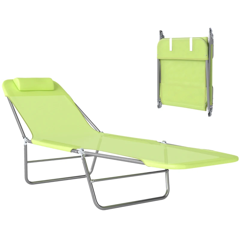 Folding Chaise Lounge Pool Chairs, Outdoor Sun Tanning Chairs With Pillow, Reclining Back, Steel Frame & Breathable Mesh For Beach, Yard, Patio, Green — foto 6