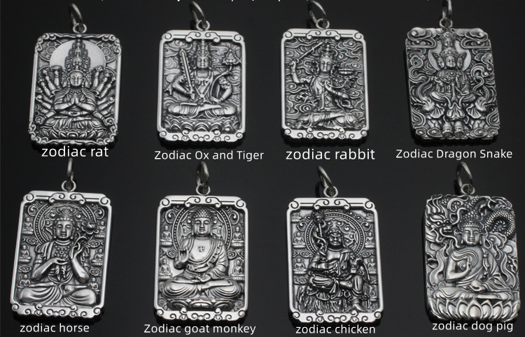 Retro Thai Silver Square Card Personality Pendant Natal Buddha Zodiac Rat - Shop at LoveMi