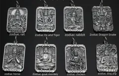 Retro Thai Silver Square Card Personality Pendant Natal Buddha - Zodiac Rat - View 1