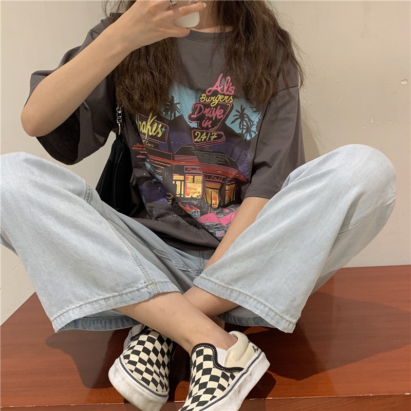 Women's Loose American Style Retro Short Sleeve T-shirt