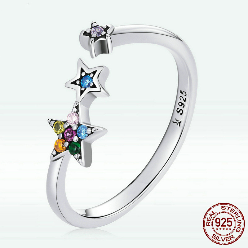 Title 4, Sterling Silver S925 Star Open Ring Colored Zir...