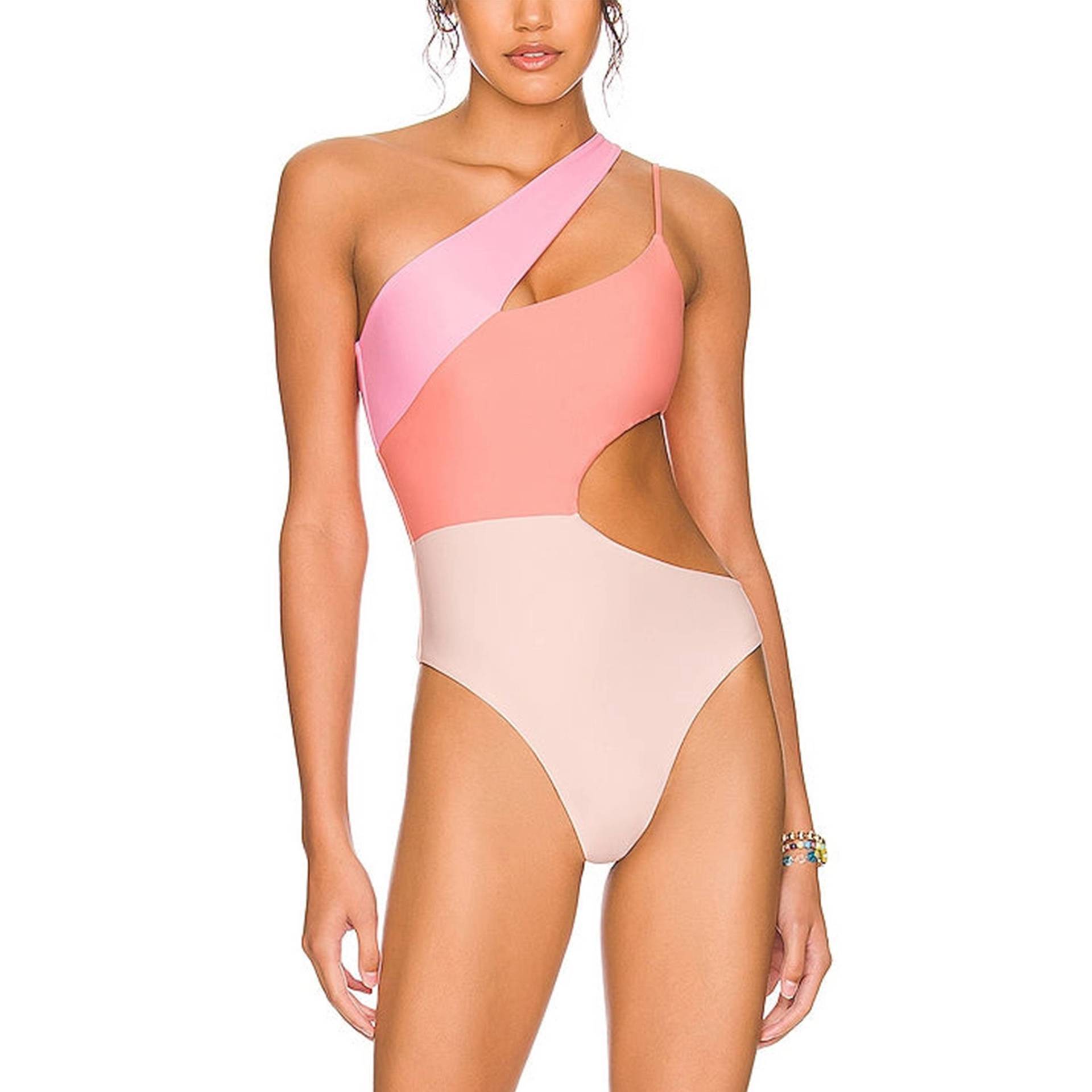 One Piece Fashionable Contrast Color Swimsuit