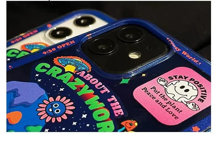 Fluorescent Blue Universe Planet Dinosaur Phone Case Transparent