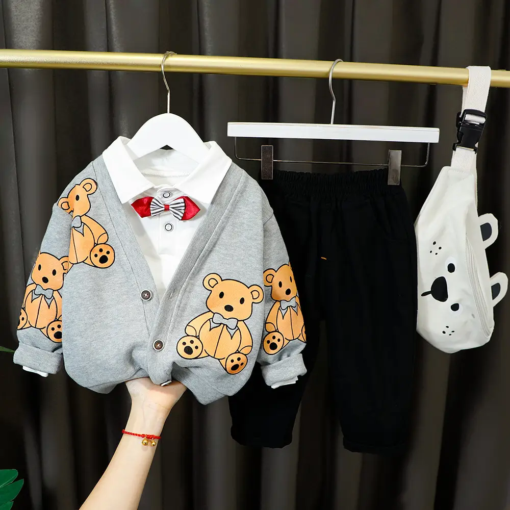Fashion Simple Bear Print Boy Suit