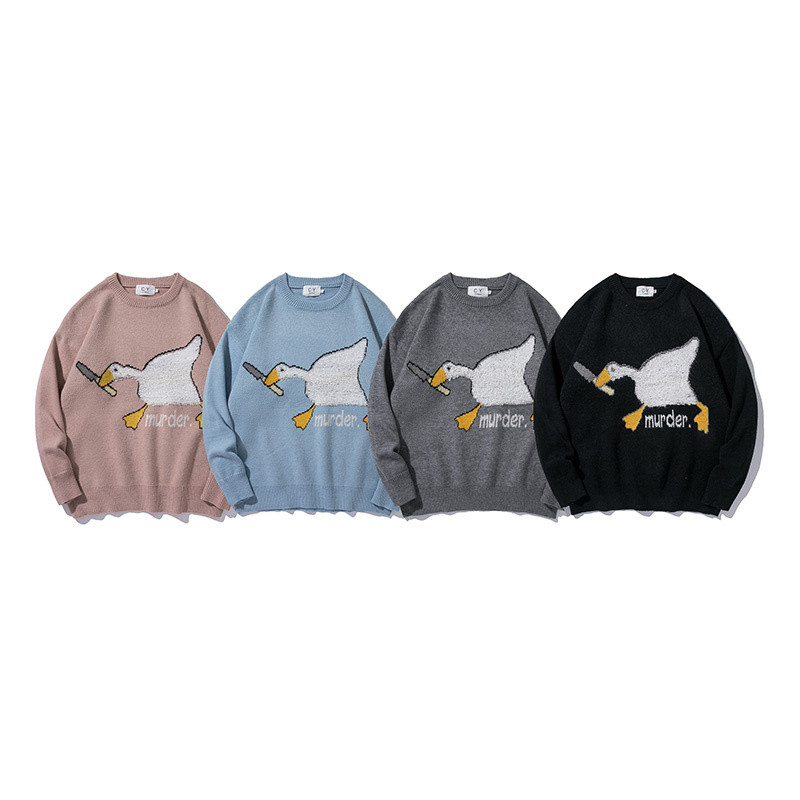 Tide Japanese National Tide Flocking Duck Trend Loose Knit Sweater For Men And Women Couples