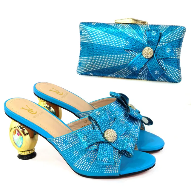 Evening Clutch Bag With Thick Heels And High Heeled Sandals Blue - Shop at LoveMi