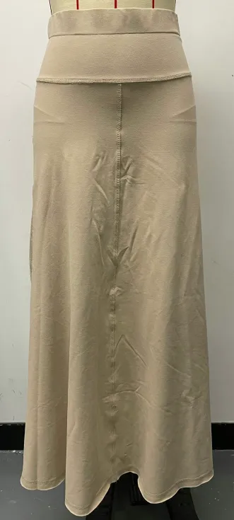 Women's Cotton Solid Color Long Dress With High Waist Beige - Shop at LoveMi