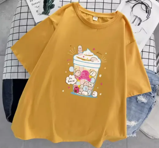 Loose Korean Style Cotton Short Sleeved T Shirt Ginger - Shop at LoveMi