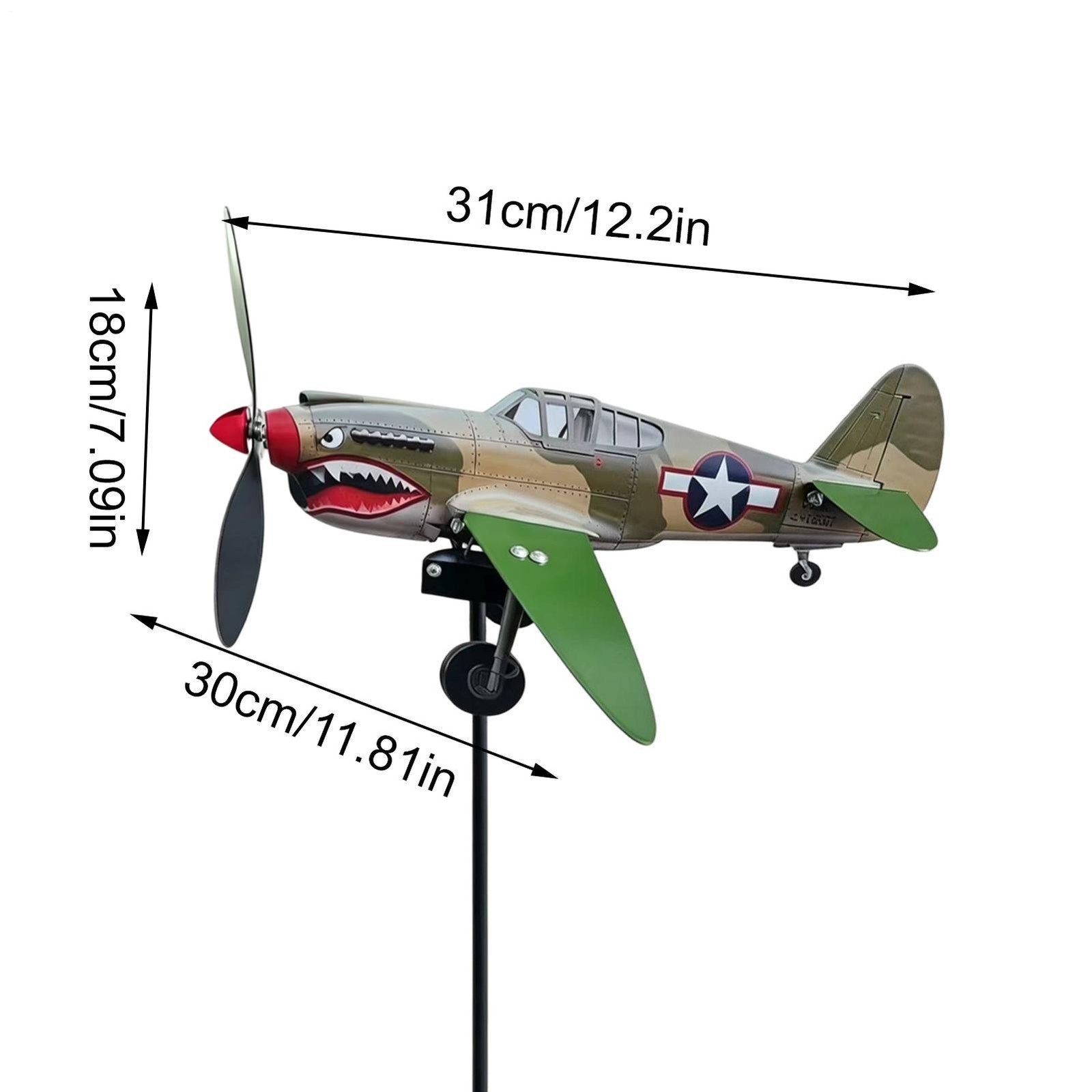 Aggressive Warplane Garden Wind Spinner 2D Metal Airplane