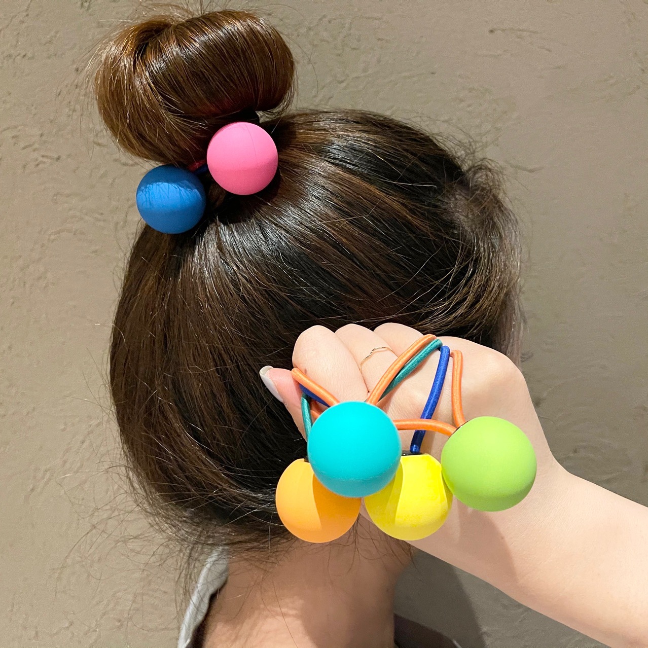 Title 3, Fluorescent color round ball hair ring for girl...