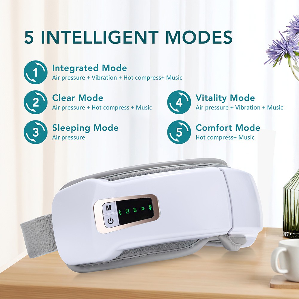 Smart Eye Massager With Vibration,Heat,Airbag Compression & Bluetooth Music