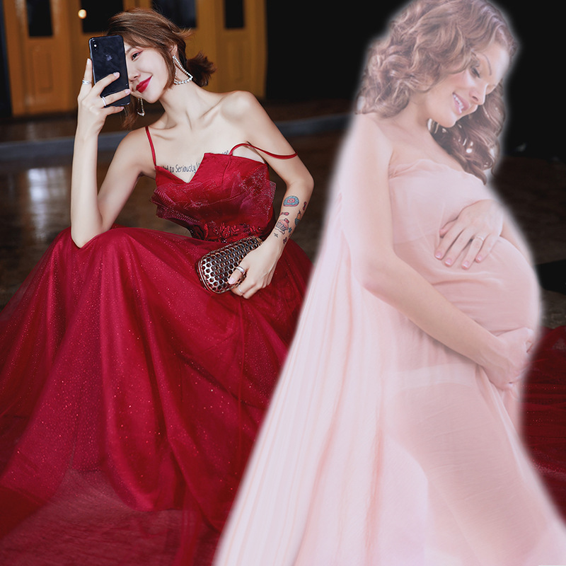 Can Wear Engagement Suspender Evening Dress For Women Wine Red High Waist Long Style - Shop at LoveMi