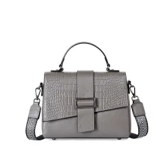 Ribbon Messenger Bag Top Layer Cowhide Women's Bag - Grey - View 1
