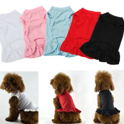 Solid Color Cotton Ruffle Dress Pet Clothes
