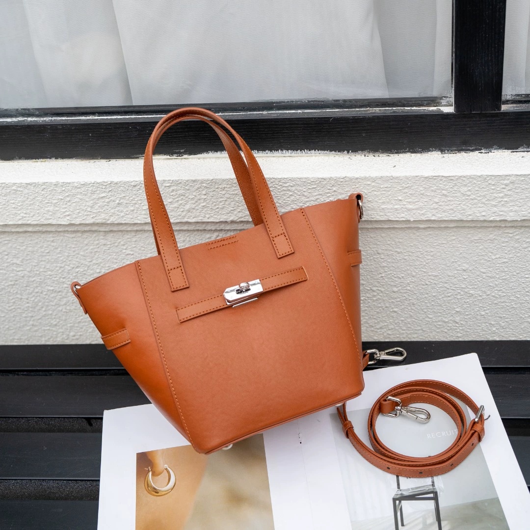 Custom Cross-Border Top-Grain Vegetable-Tanned Leather Basket Bag, Large-Capacity Commuter Elegant Women's Genuine Leather Handbag 2