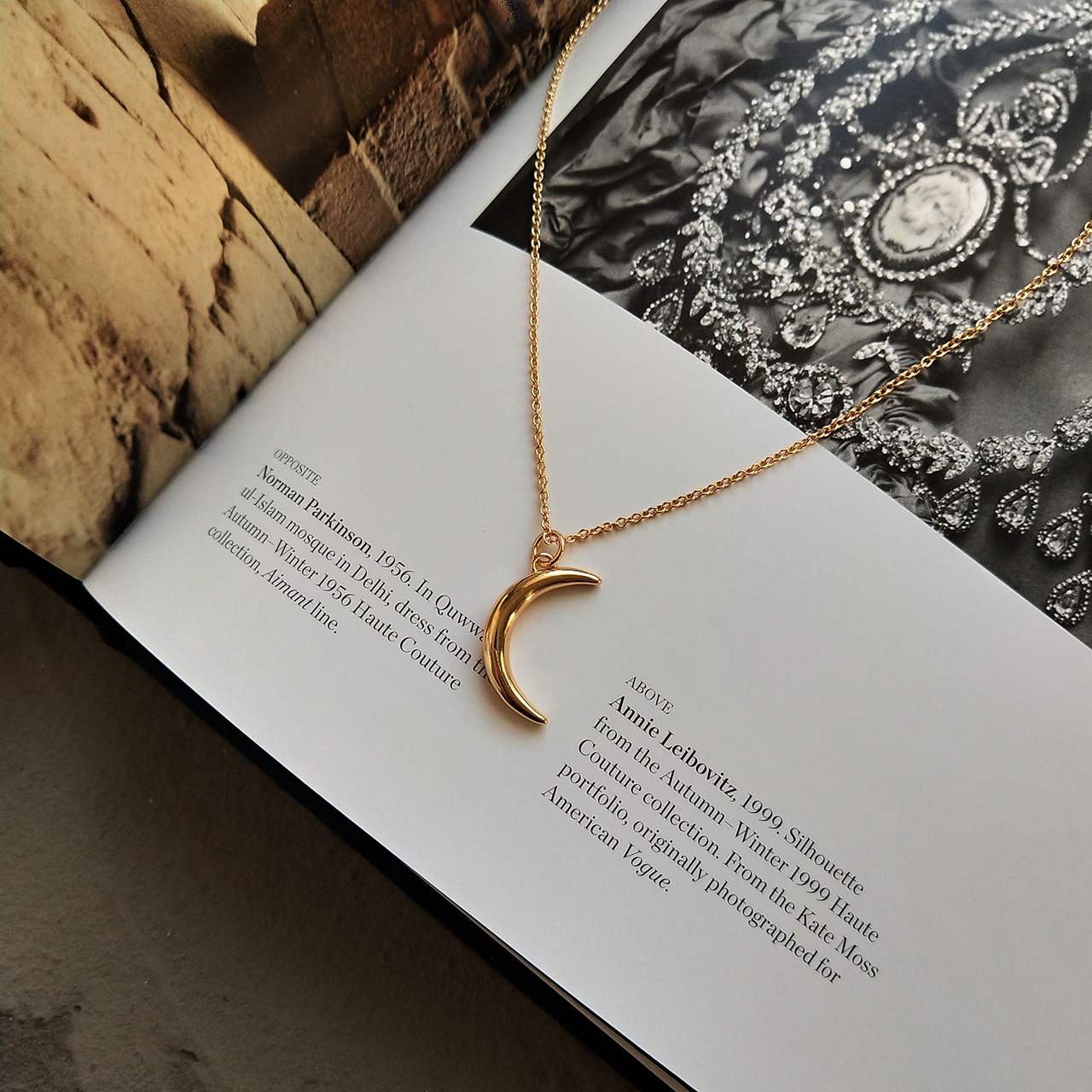 925 Sterling Silver  Moon Design Gold Necklace Set