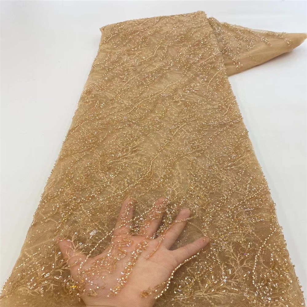 Fashion Wave Stripe Sequins Wedding Dress Lace Mesh Fabric - Image 3