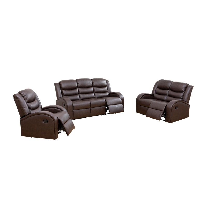 Pickup Only--Brown Faux Synthetic Leather 3-Piece Couch Living Room Sofa Set