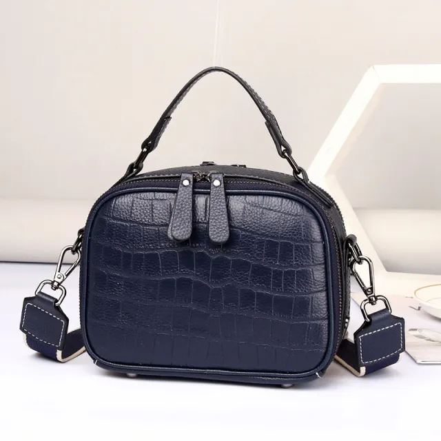 First Layer Cowhide Crossbody Handbag Blue - Shop at LoveMi