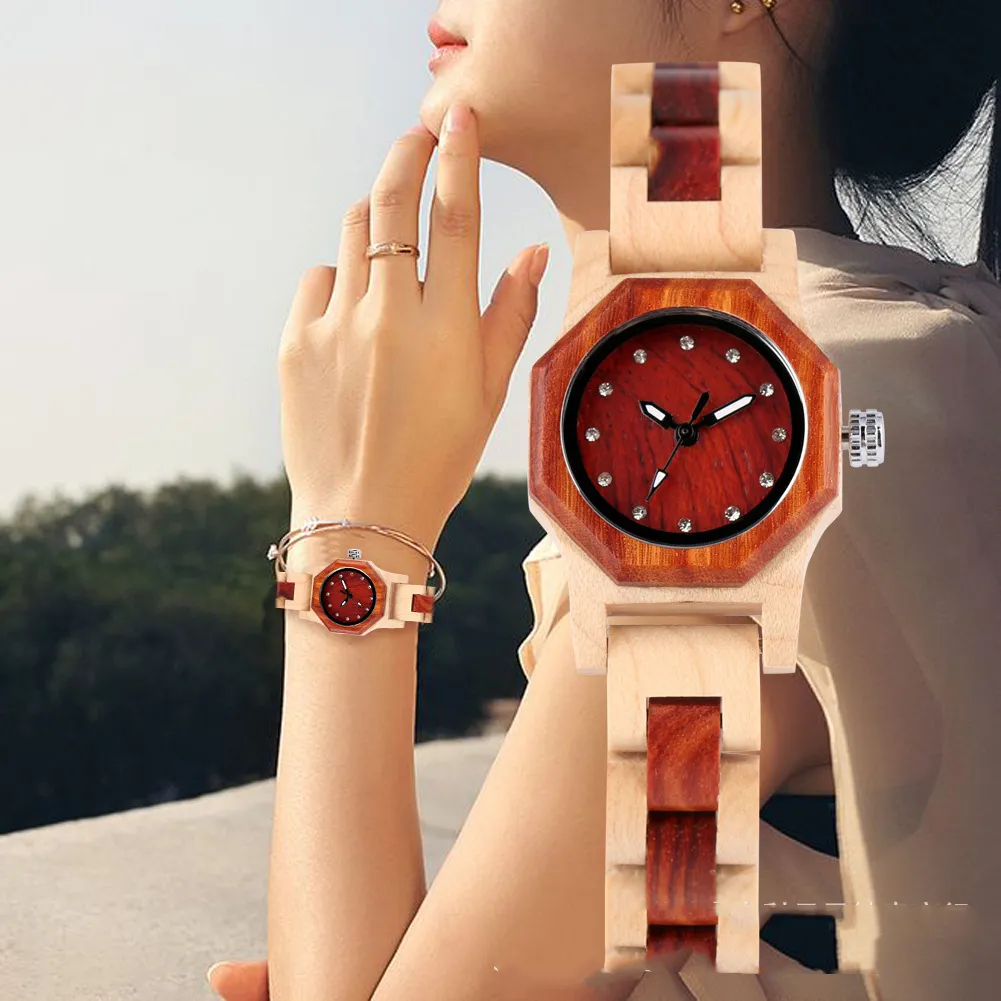 Bracelet Buckle Octagon Face Diamond Ladies Wooden
