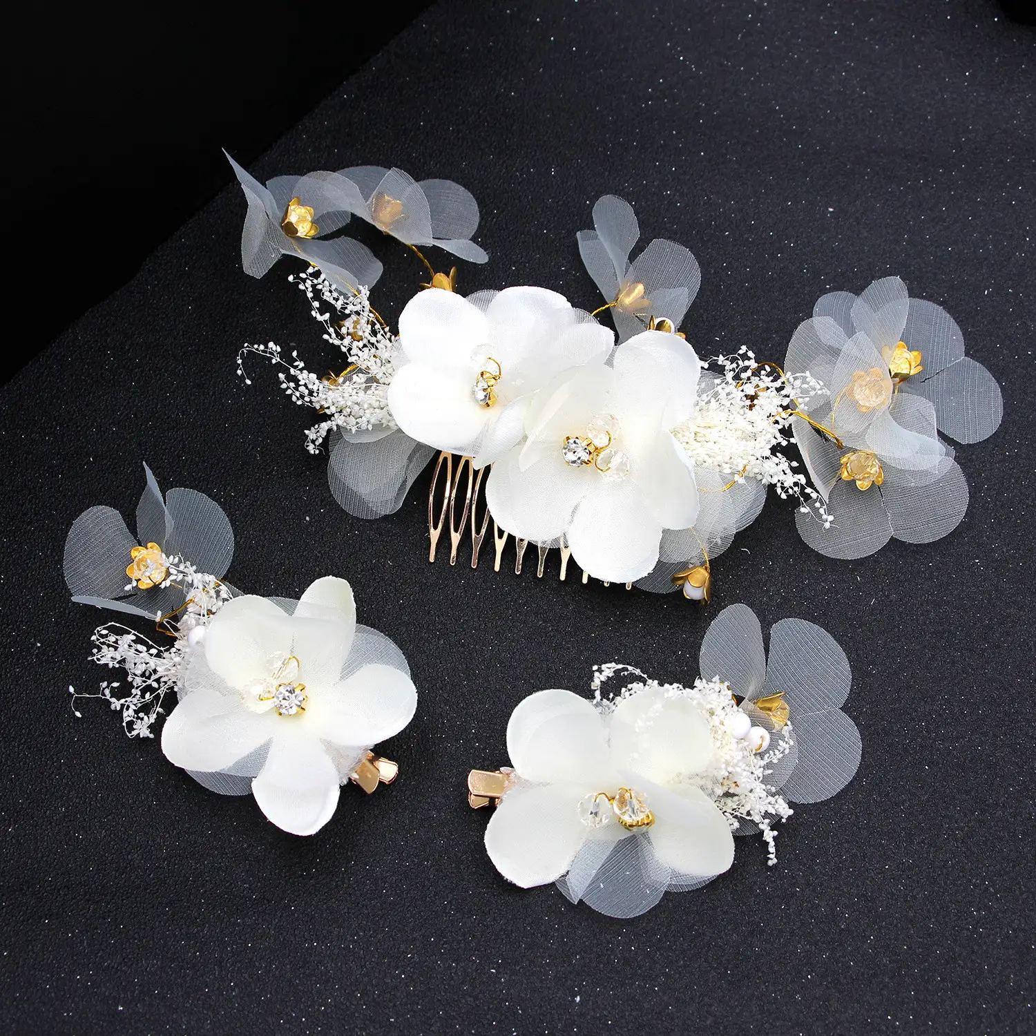 Wedding Dress With White Comb And Hair Accessory Set
