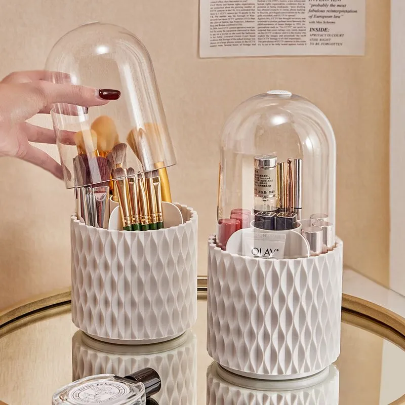 360 Rotating Large Capacity Transparent Makeup Brush Storage Pen Holder Acrylic Dust With Lid Desktop Cosmetic Storage Box – image 2