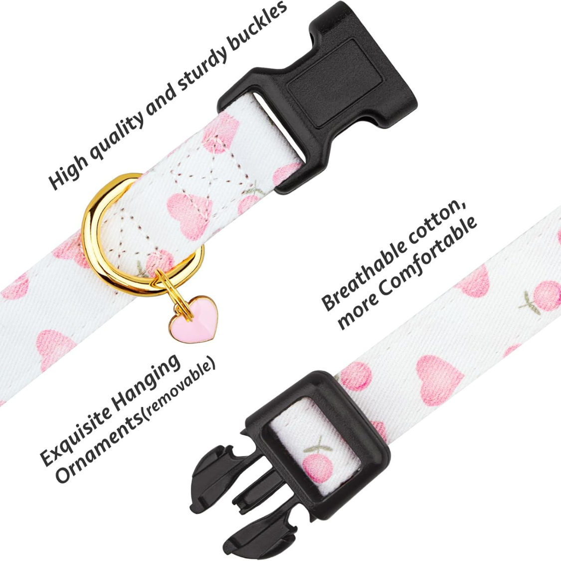 Collier pour chien blanc et rose à cœurs avec pendentif
