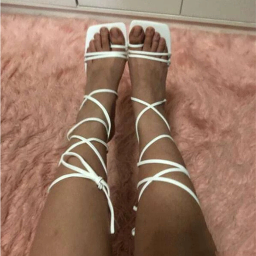 Fashion Square Head Strap Stiletto Heels