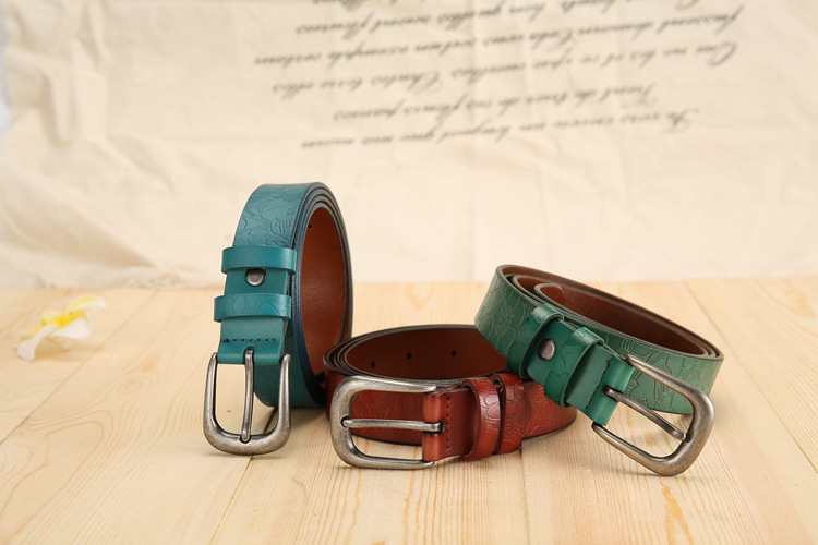 Title 15, All-match Ladies Cowhide Embossed Leather Belt