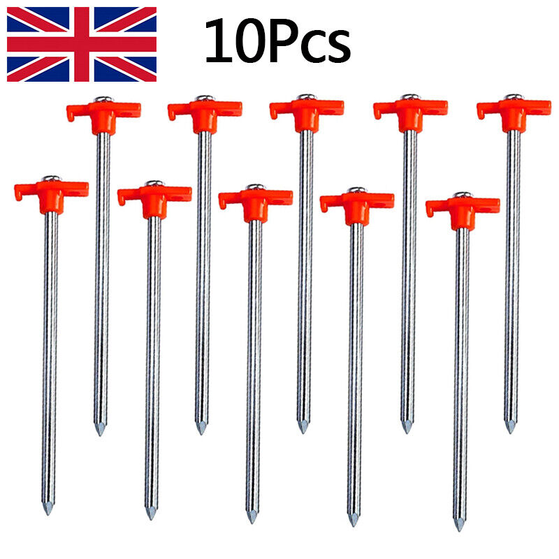 10Pcs Heavy Duty Galvanised Steel Tent Pegs Metal Camping Ground Sheet Anchor HS