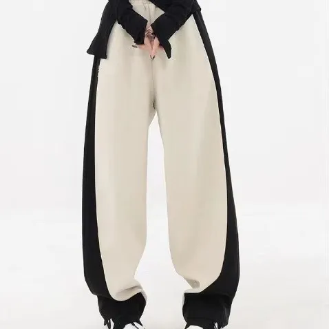 Dropping Casual Wide Leg Banana Pants Apricot Mixed With Black - Shop at LoveMi