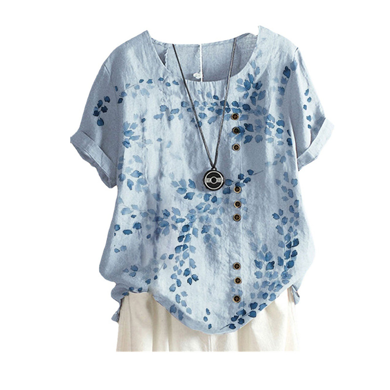 Women's New Printed Round Neck Pullover Short Sleeve Loose