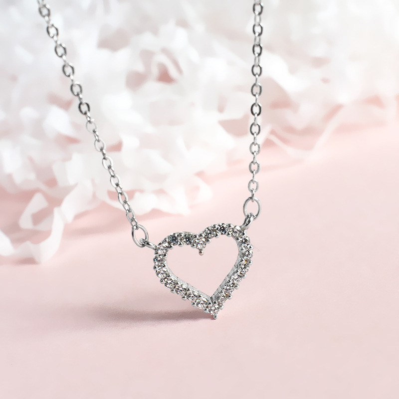 S925 Sterling Silver Diamond Love Necklace Korean Version Of INS Sweet Temperament Style Female Heart-Shaped Clavicle Chain Fashion Jewelry