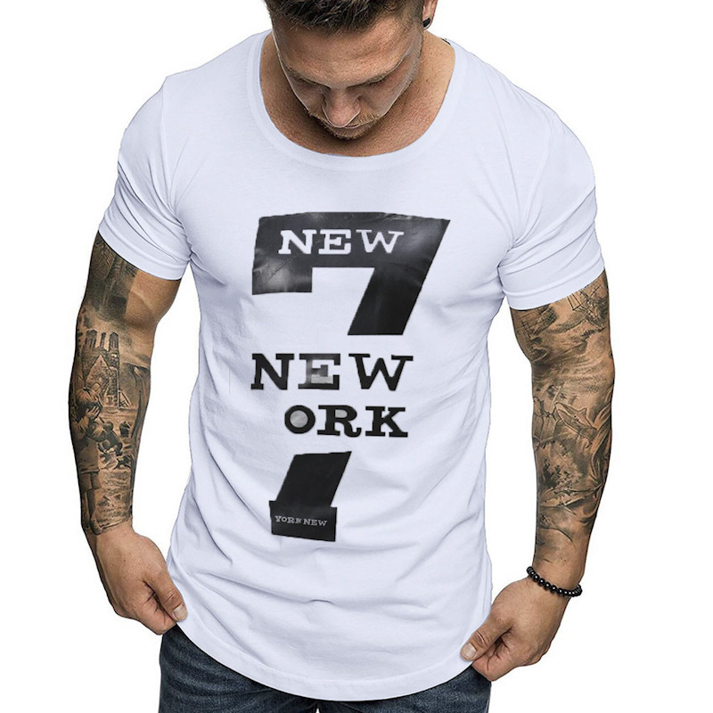 Title 7, T-shirt da uomo con stampa di lettere, girocoll...