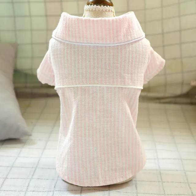 Pet Dog Cat Clothing Home Clothing Striped Cotton And Linen Pajamas Pink - Shop at LoveMi