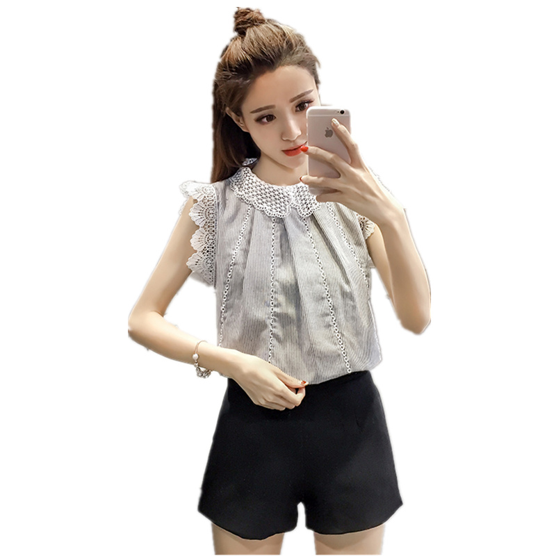 Stitching Striped Chiffon Shirt Slim Slimming Top Trend