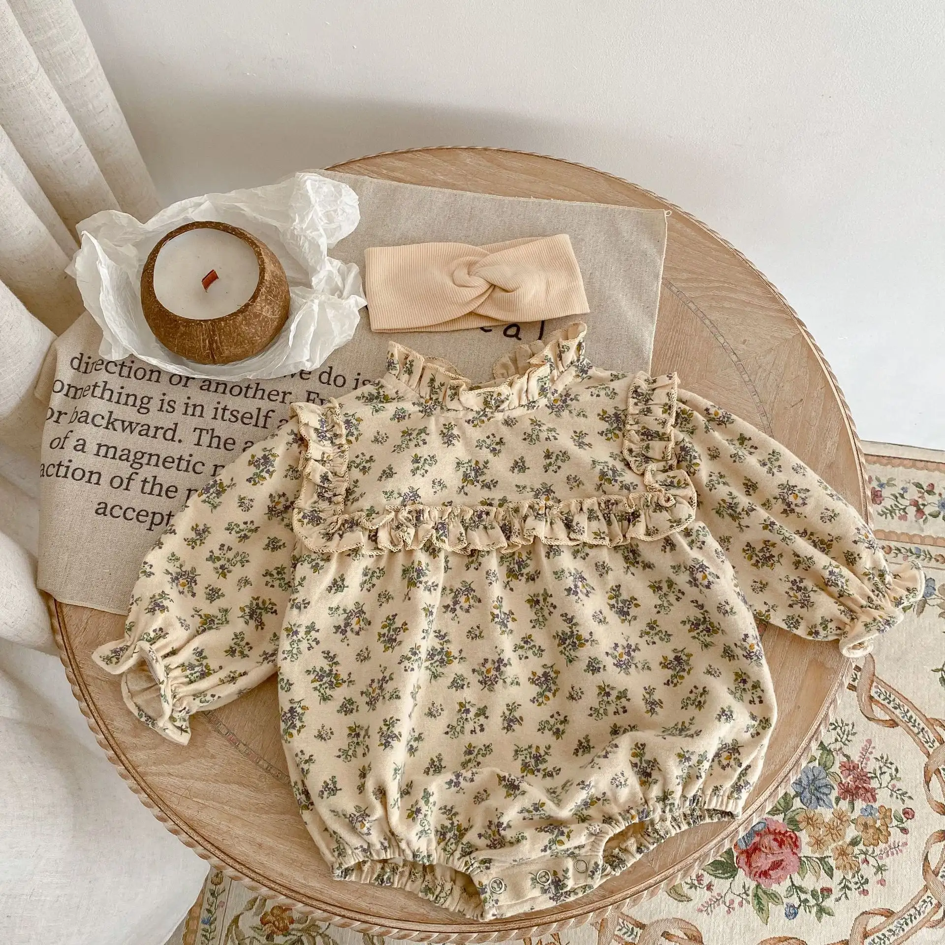 Infant Children Shredded Wooden Ear Collar Long-sleeved One-piece Harness
