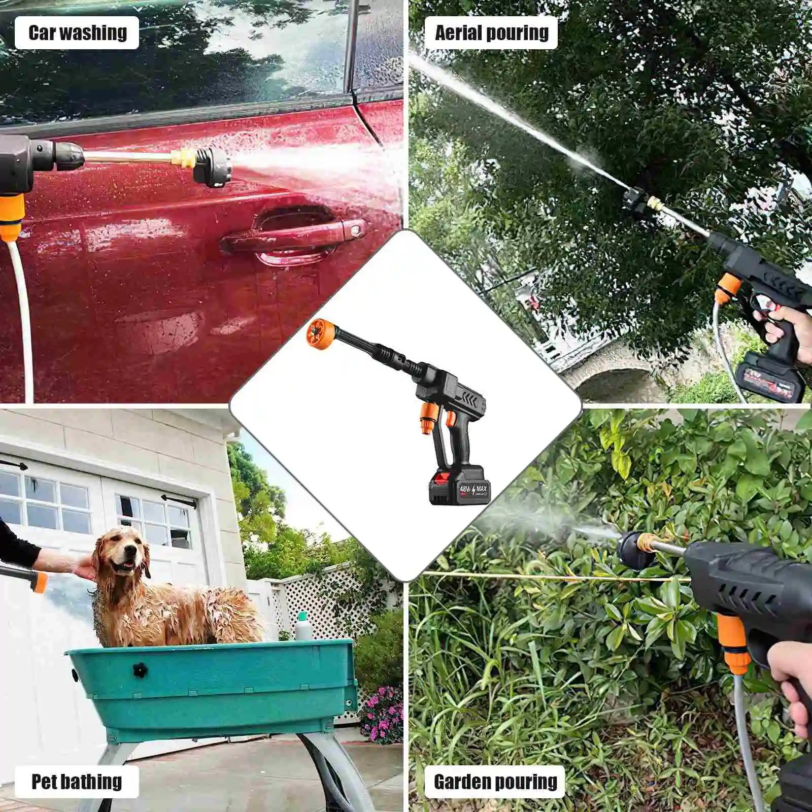 21VCordless High-Pressure Car Washer With Spray Gun And 6-in-1 Nozzle Portable Washer For Cleaning And Watering Cars, Floors, And Gardens 2