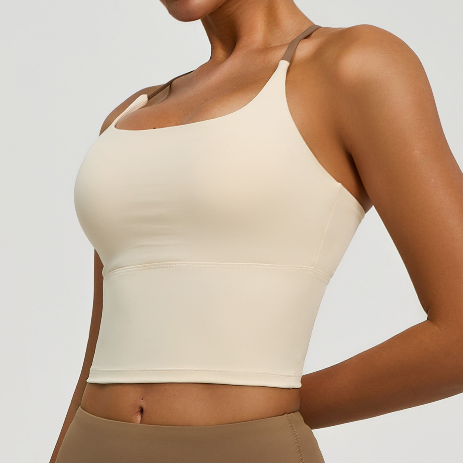High-support Slim-fit Strap Sports Vest With Fixed Padding, Shockproof Fitness Bra For High-intensity Workouts