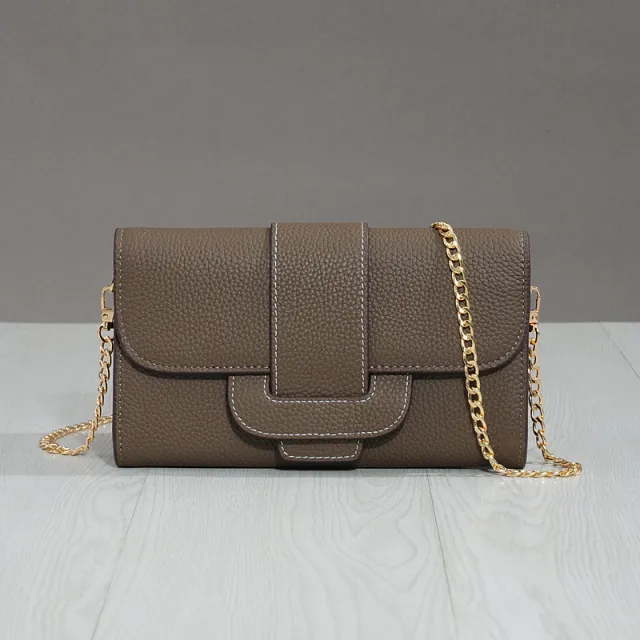 Cowhide Lychee Pattern Shoulder Bag Clutch Diagonal Simple Fashion Grey - Shop at LoveMi